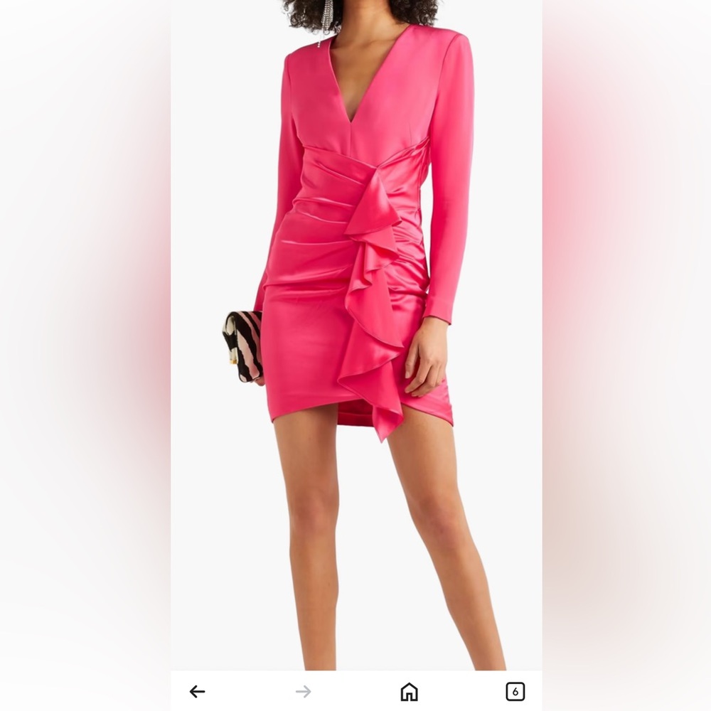 Pink Asymmetrical Ruched Long Sleeve Dress